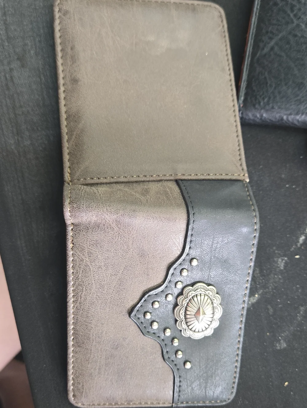 Brown and Black Studded Bifold Wallet with Concho Accent